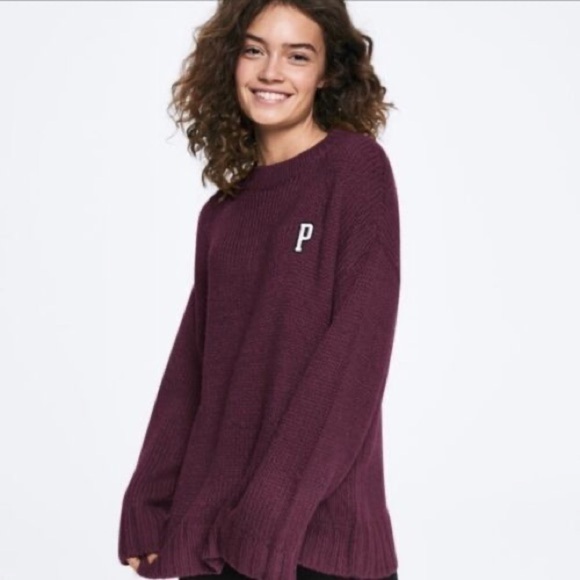 Pink Victorias Secret Burgundy Crew Knit Sweater - Picture 1 of 4